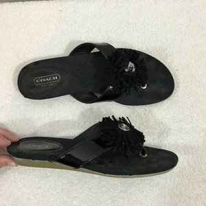 Coach black flat sandals with flower - womens 5 B